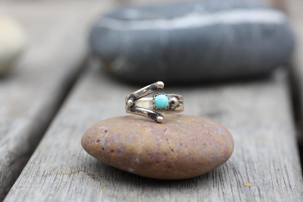 Signed Navajo Sterling Silver Kingman Turquoise Ring Size 4.5, Vintage Hallmark